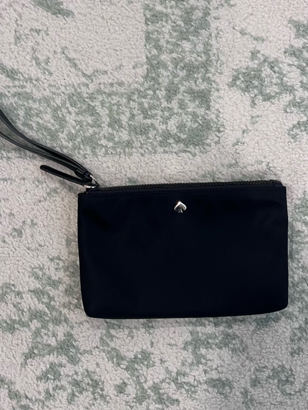 kate spade Black Nylon Wristlet with Silver Spade Logo